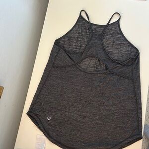 lululemon grey racer back with cut out, thin strap tank top